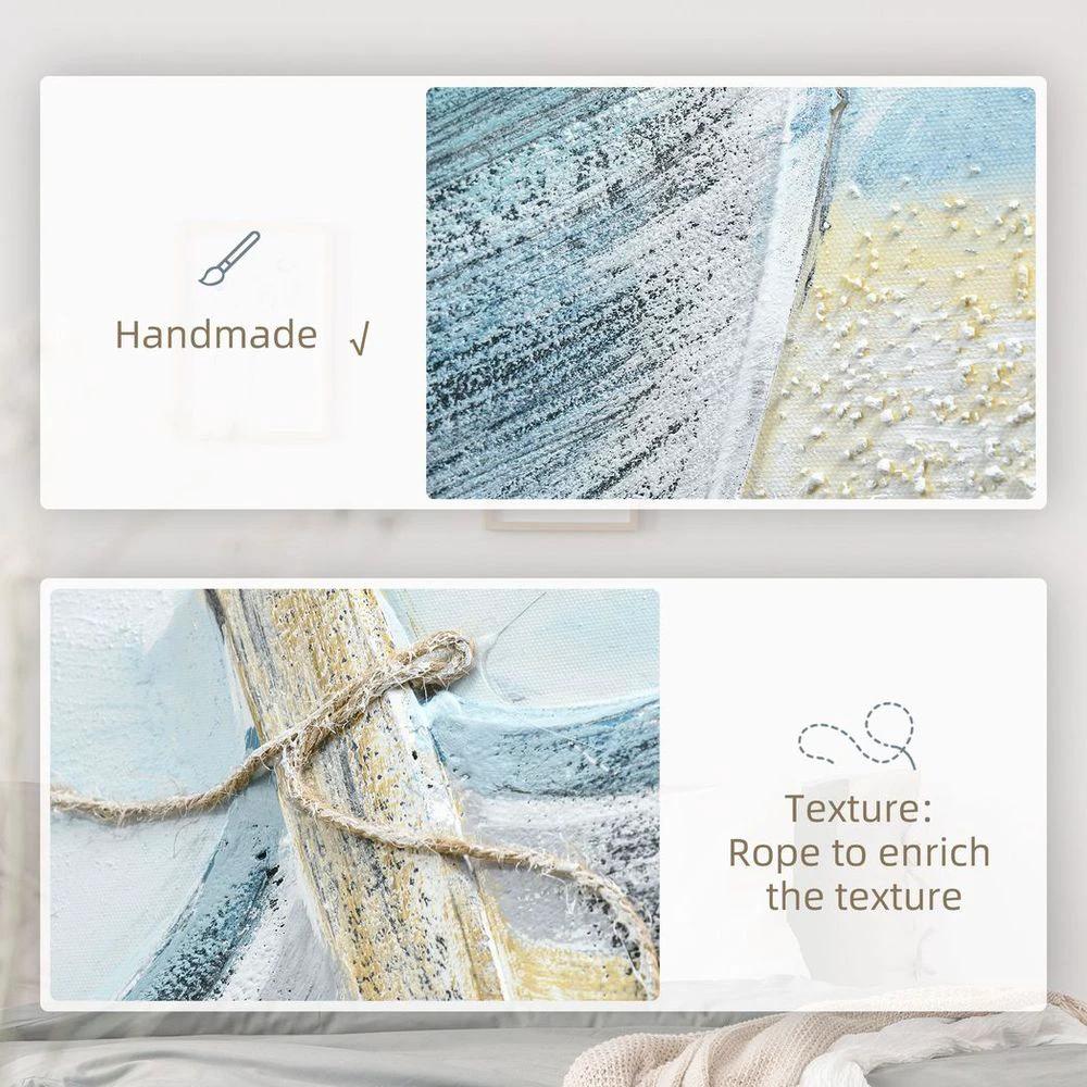 HOMCOM Hand-Painted Wall Art, Canvas Painting Artwork Beach Boat, 90 x 90 cm - Uncategorized Wall Art