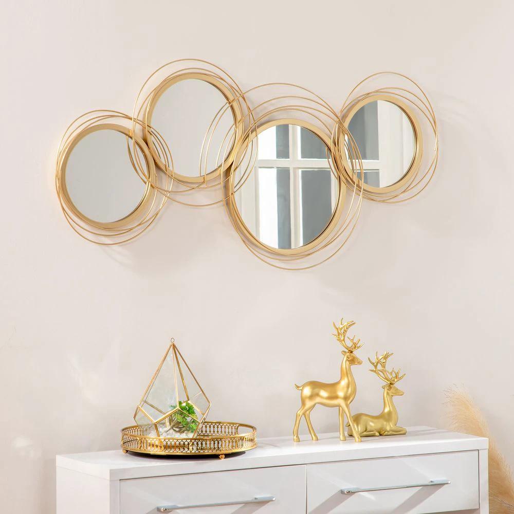 Metal Wall Art Decorative Mirror Decor Modern Wall Sculpture, Gold by HOMCOM