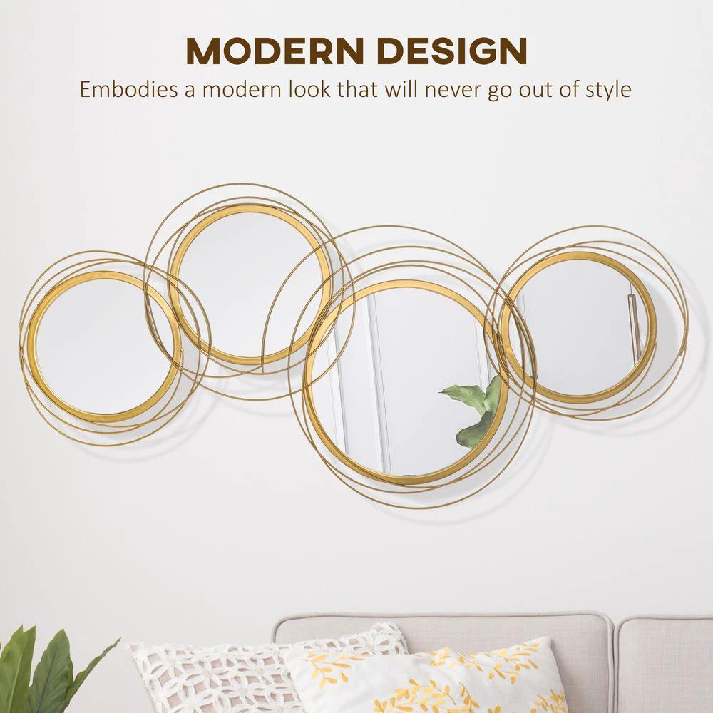Metal Wall Art Decorative Mirror Decor Modern Wall Sculpture, Gold by HOMCOM