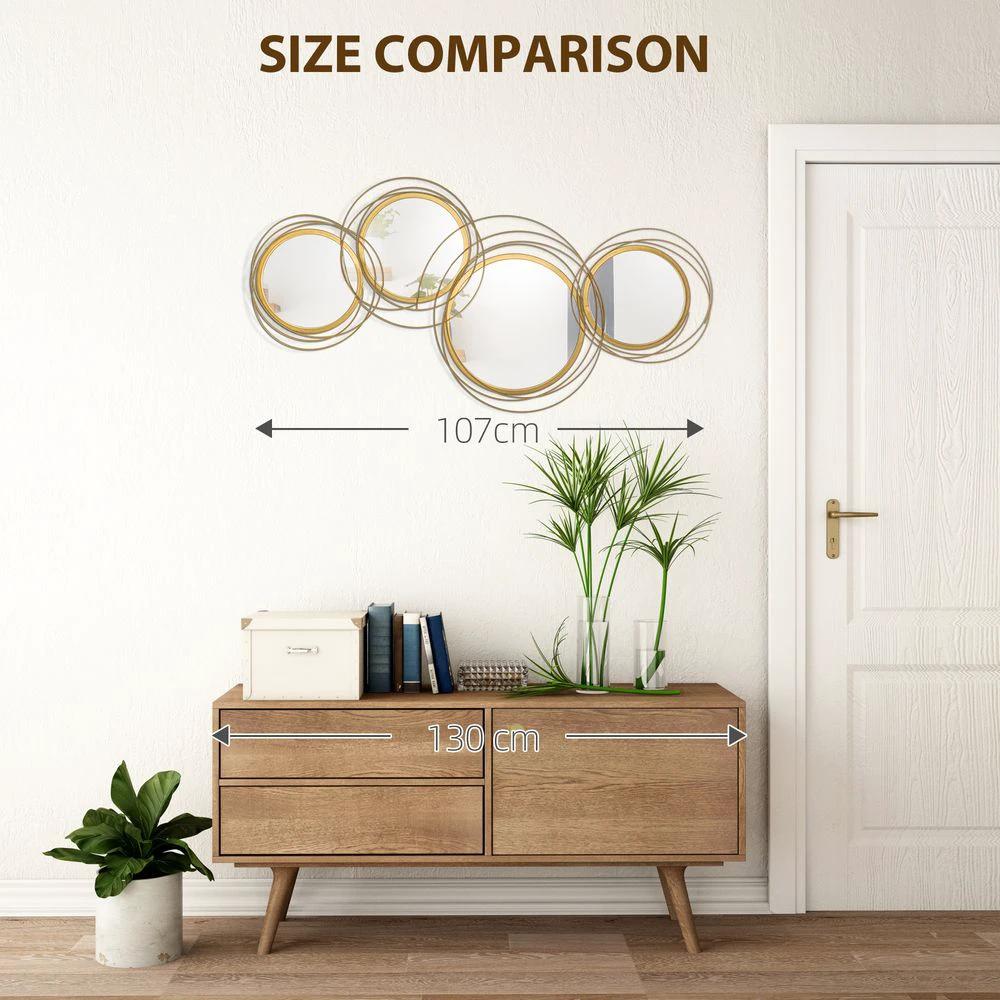 HOMCOM Metal Wall Art Decorative Mirror Decor Modern Wall Sculpture, Gold - Uncategorized Wall Art