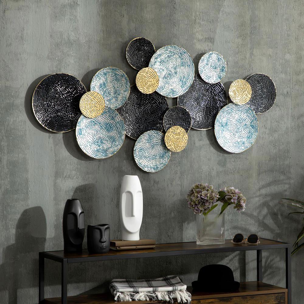 HOMCOM Minimalist Metal Wall Art Circle Home Hanging Wall Sculpture, Blue - Uncategorized Wall Art