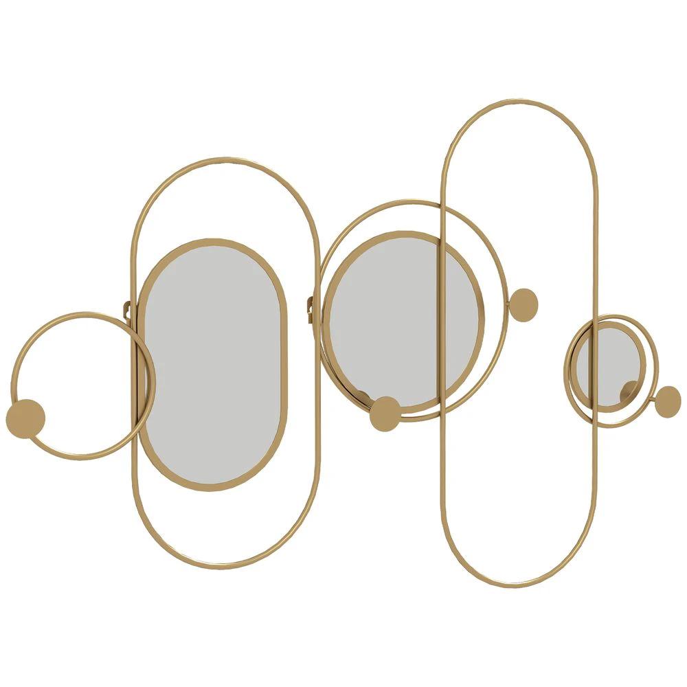 HOMCOM Metal Wall Art with Mirrors, Coat Hooks, Decorative Mirror Decor, Gold - Uncategorized Wall Art