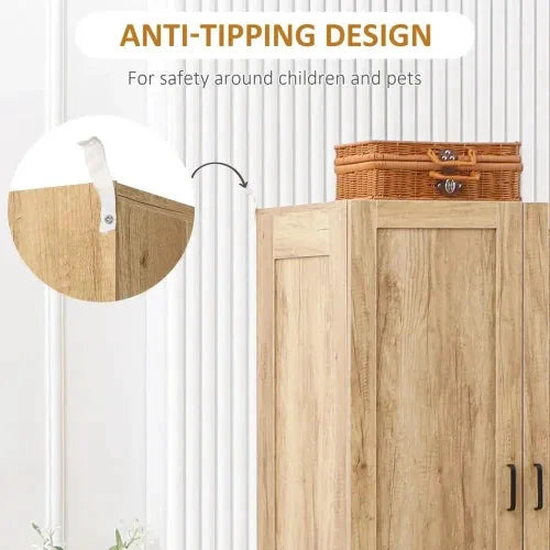 HOMCOM 2 Door Wardrobe, Modern Wardrobe w/ 2 Drawer, Hanging Rail for Bedroom Natural - Wardrobe