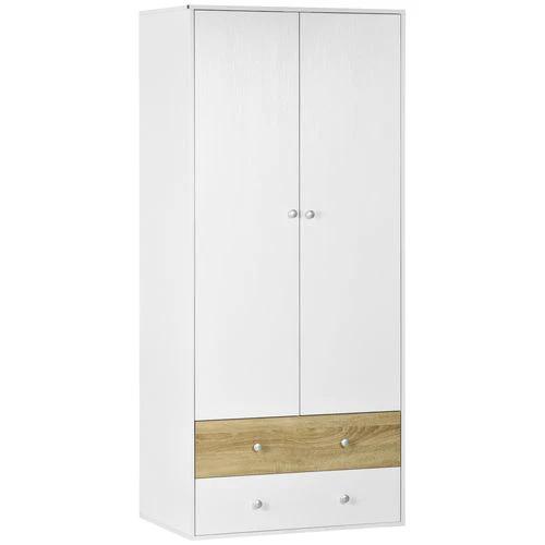 HOMCOM 2 Door Wardrobe White Wardrobe with Drawers and Hanging Rod for Bedroom - Wardrobe