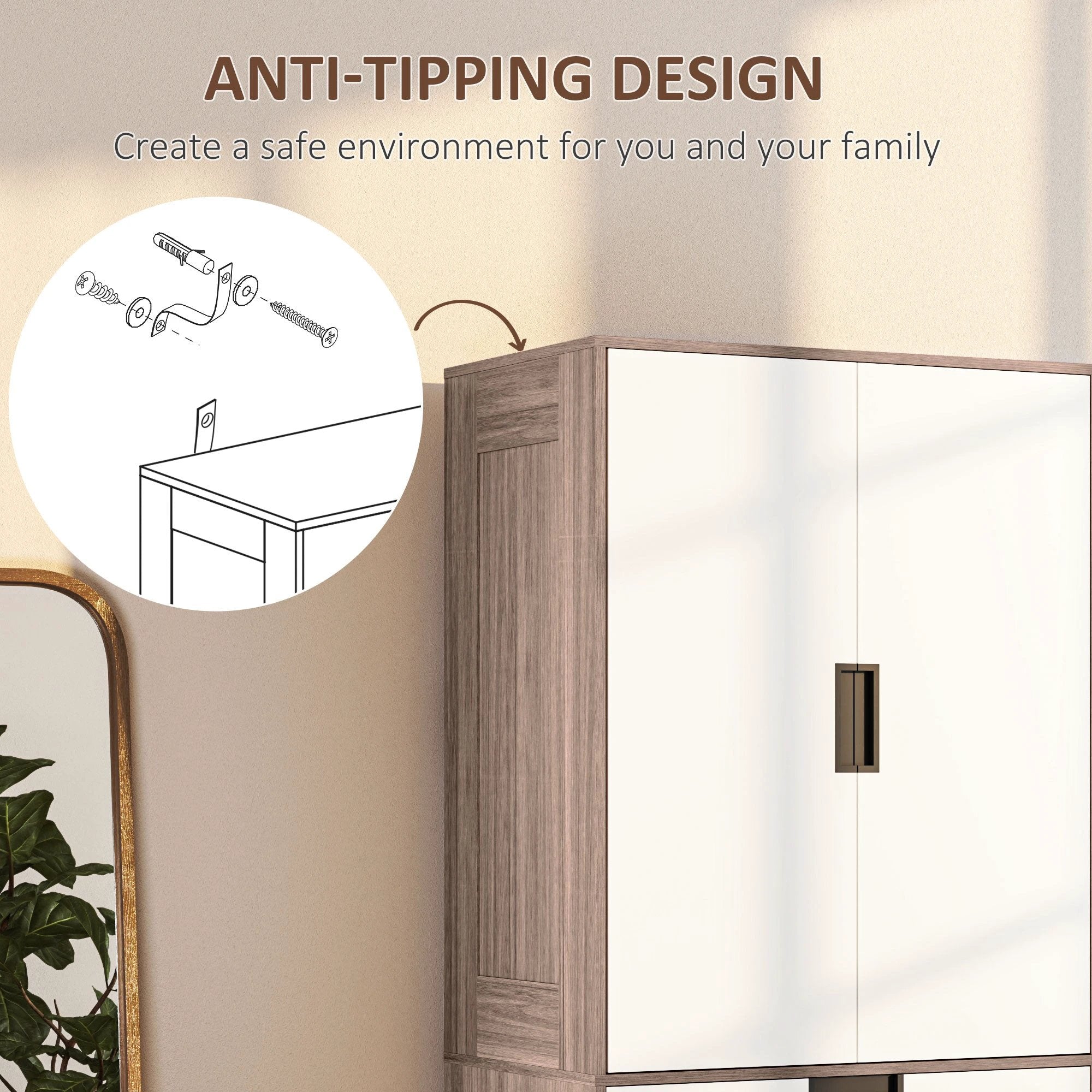 HOMCOM 2 Door Wardrobe Brown Wardrobe with 3 Drawer and Hanging Rod Brown by HOMCOM