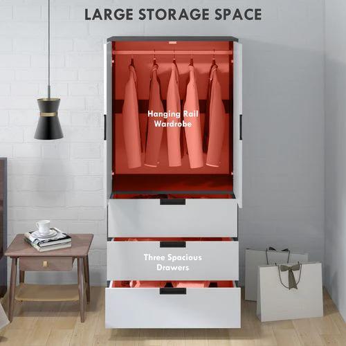 HOMCOM 2 Door Wardrobe Grey Wardrobe with 3 Drawer and Hanging Rod for Bedroom by HOMCOM