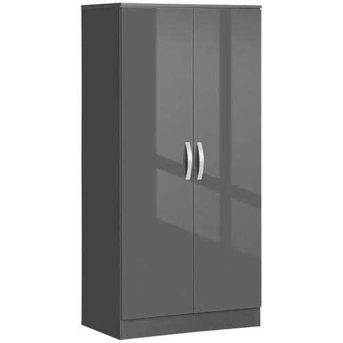HOMCOM Modern Wardrobe Closet, Clothes Cabinet with High Glossing Door, Grey - Wardrobe