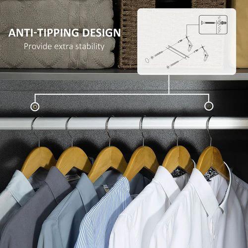 HOMCOM Modern Wardrobe Closet, Clothes Cabinet with High Glossing Door, Grey - Wardrobe