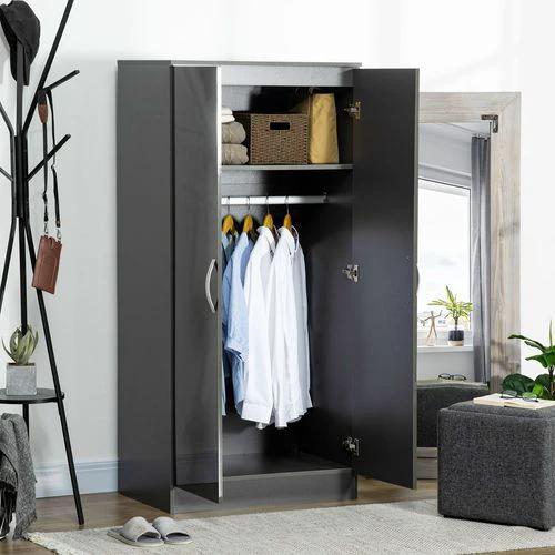 HOMCOM Modern Wardrobe Closet, Clothes Cabinet with High Glossing Door, Grey - Wardrobe