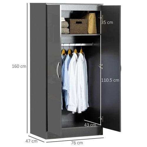 HOMCOM Modern Wardrobe Closet, Clothes Cabinet with High Glossing Door, Grey - Wardrobe