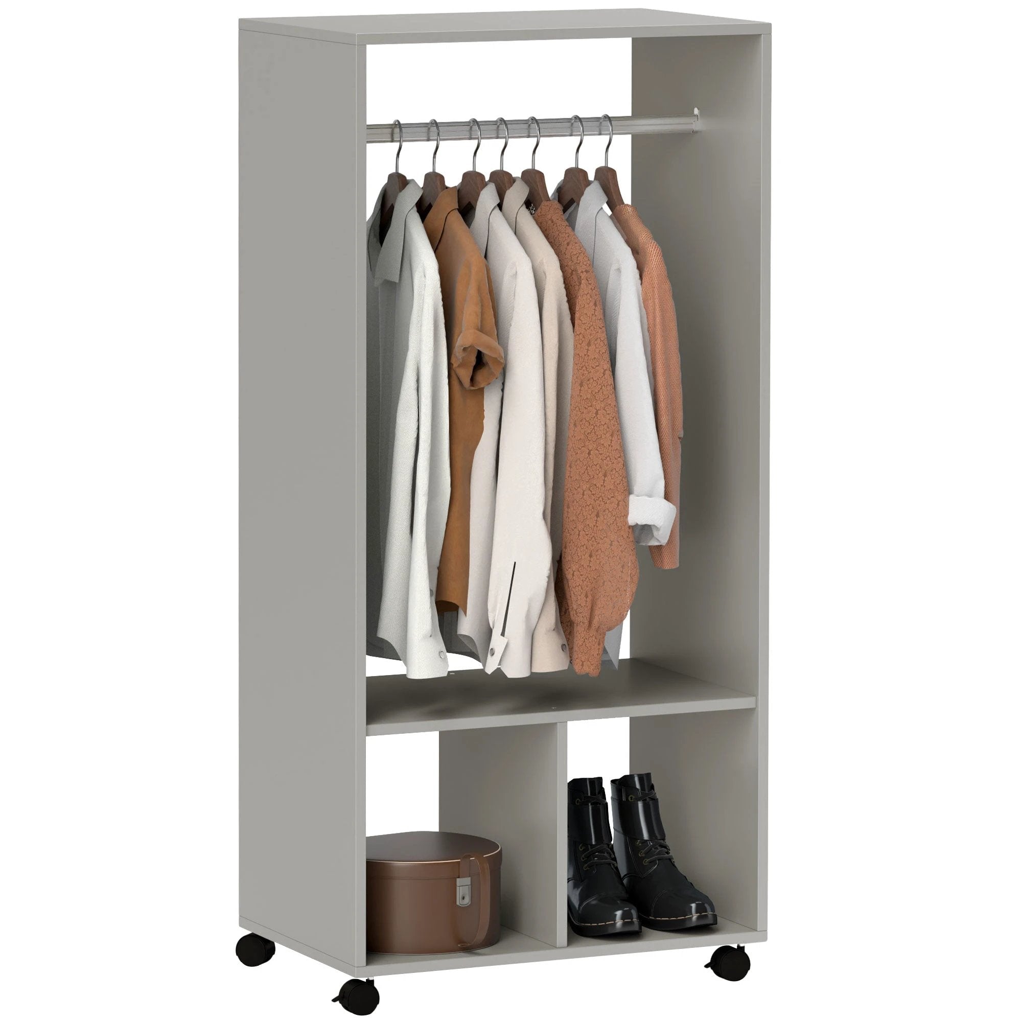 HOMCOM Open Wardrobe Clothes Rail Bedroom Clothes Storage Rod Shelves Grey by HOMCOM
