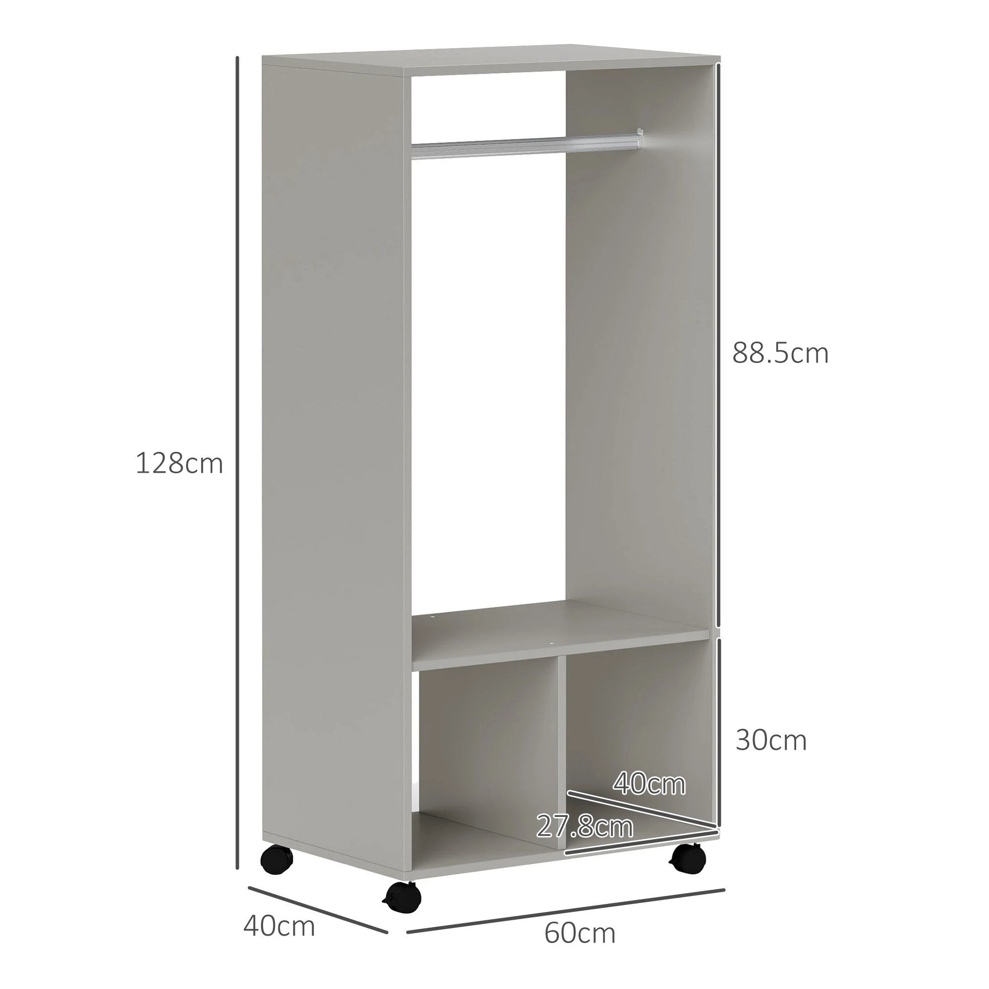 HOMCOM Open Wardrobe Clothes Rail Bedroom Clothes Storage Rod Shelves Grey by HOMCOM