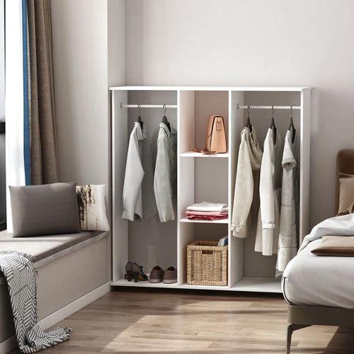 Mobile Double Open Wardrobe w/ Clothes Hanging Rail Colthing White by HOMCOM