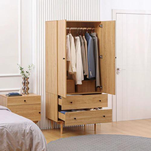 Modern Wardrobe with 2 Drawers, Hanging Rail, Clothes Organizer for Bedroom by HOMCOM