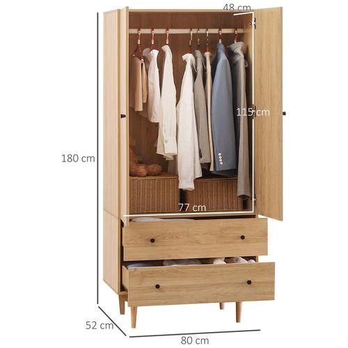 Modern Wardrobe with 2 Drawers, Hanging Rail, Clothes Organizer for Bedroom by HOMCOM