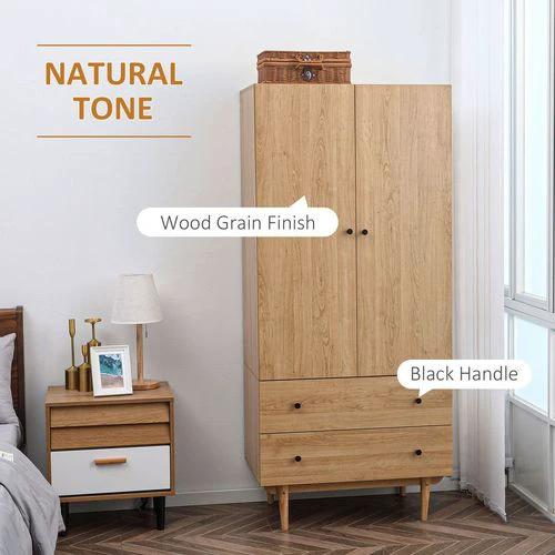 Modern Wardrobe with 2 Drawers, Hanging Rail, Clothes Organizer for Bedroom by HOMCOM