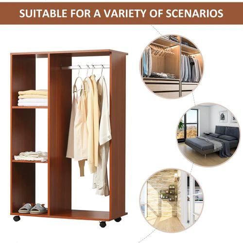 Open Wardrobe W/ Clothes Hanging Rail-Walnut by HOMCOM