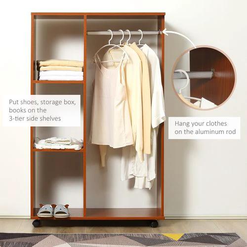 Open Wardrobe W/ Clothes Hanging Rail-Walnut by HOMCOM