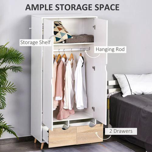 HOMCOM Particle Board 2-Drawer Wardrobe White/Oak - Uncategorized Wardrobe