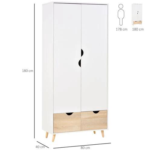 HOMCOM Particle Board 2-Drawer Wardrobe White/Oak - Uncategorized Wardrobe