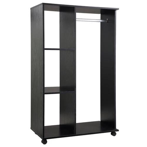 HOMCOM Rolling Open Wardrobe Hanging Rail Storage Shelves for Clothes, Black - Wardrobe