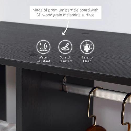 HOMCOM Rolling Open Wardrobe Hanging Rail Storage Shelves for Clothes, Black - Wardrobe