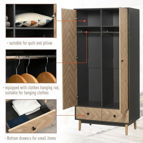 Wardrobe Cabinet Wood Grain 90x50x190cm-Grey/Oak by HOMCOM