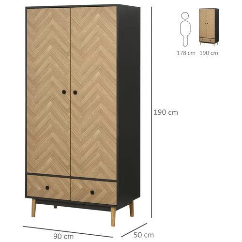 Wardrobe Cabinet Wood Grain 90x50x190cm-Grey/Oak by HOMCOM