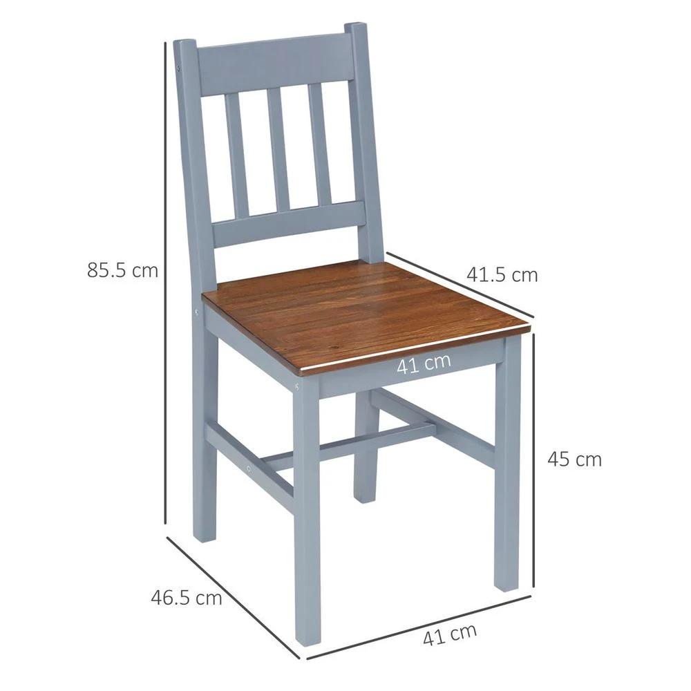 Dining Chairs Set of 2, Pine Wood Frame, Slat Back for Kitchen Grey by HOMCOM