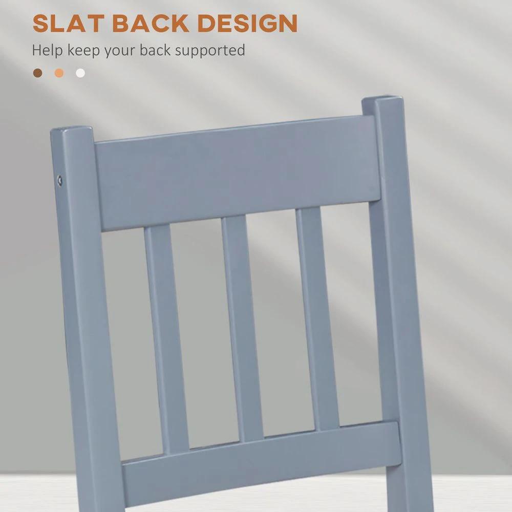 HOMCOM Dining Chairs Set of 2, Pine Wood Frame, Slat Back for Kitchen Grey - Uncategorized Wooden Chairs