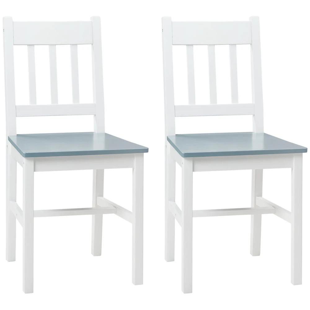 HOMCOM Dining Chairs Set of 2, Pine Wood Frame, Slat Back for Kitchen White - Wooden Chairs