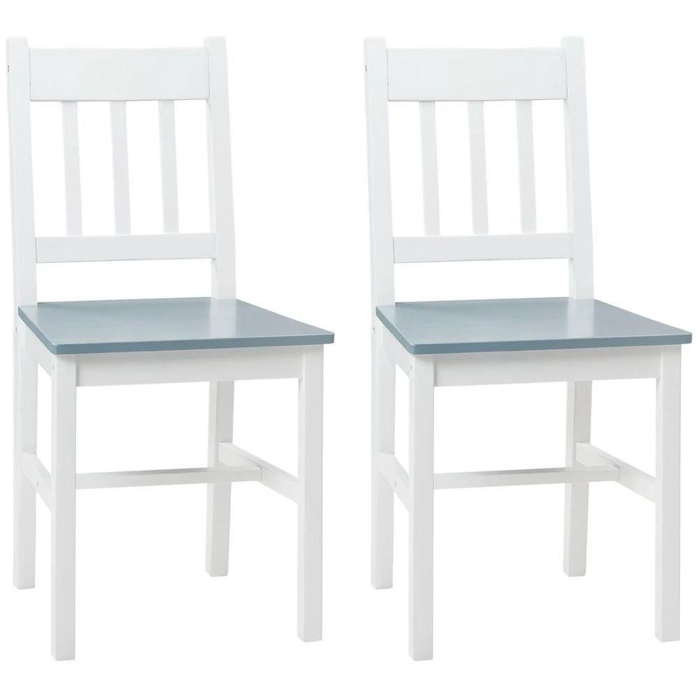 HOMCOM Dining Chairs Set of 2, Pine Wood Frame, Slat Back for Kitchen White - Wooden Chairs