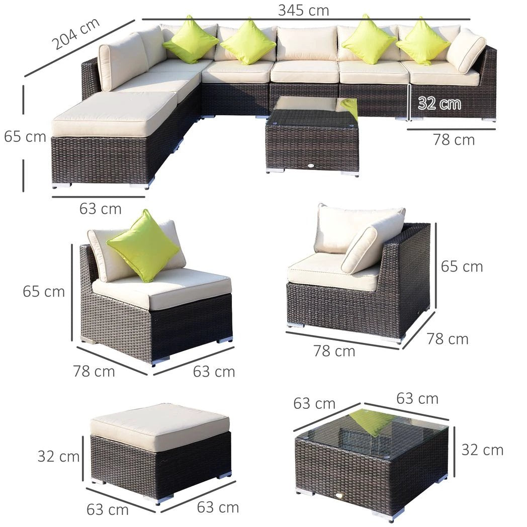 8 Pcs Rattan Sofa Set W/Cushions by Outsunny