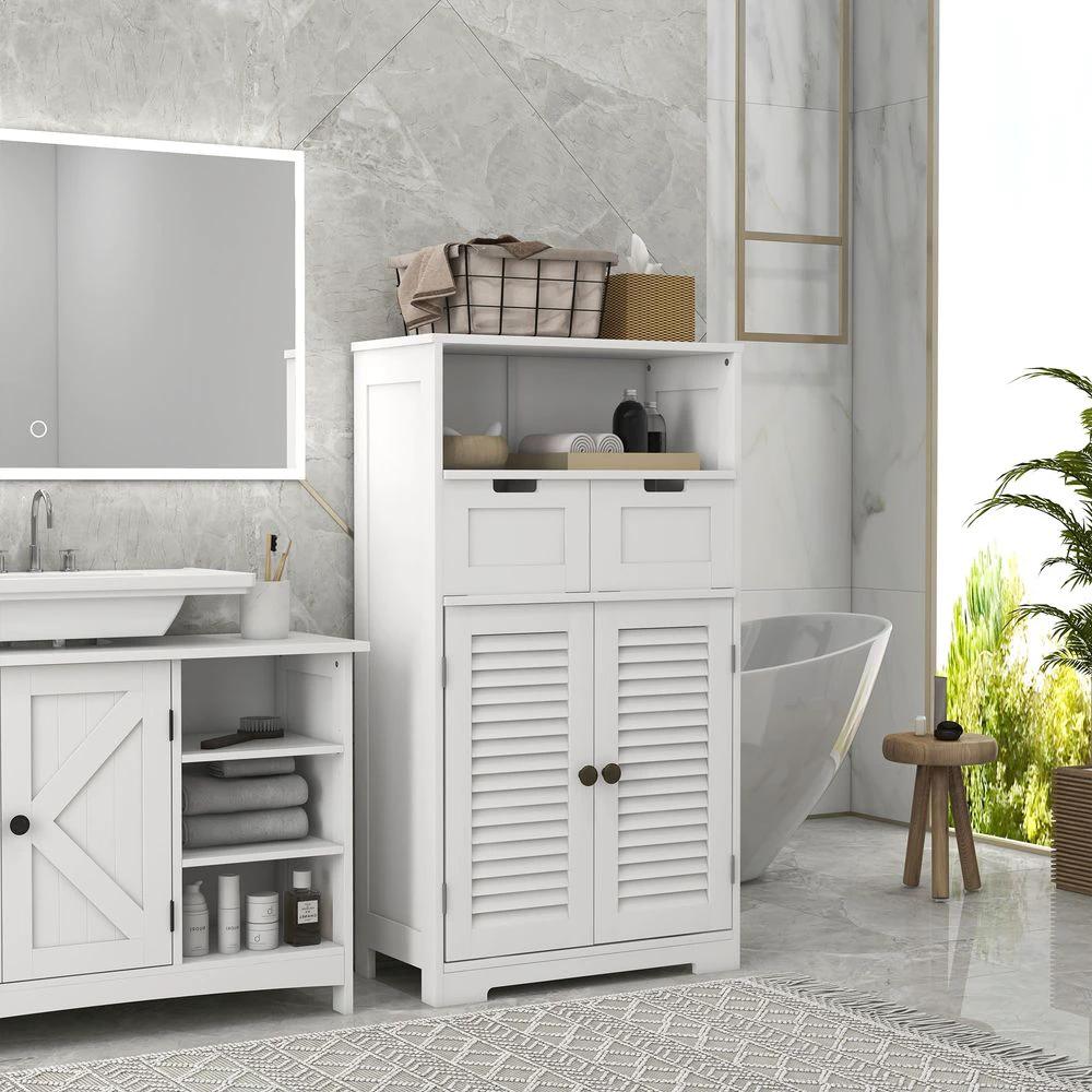 kleankin kleankin Bathroom Storage Cabinet, Small Bathroom Cabinet with Louvred Doors - Nightstands Bedside Table