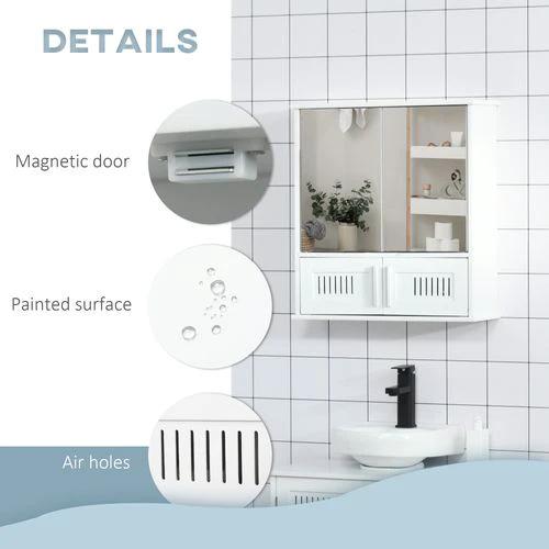 Bathroom Mirror Cabinet, Wall Mounted Storage Cupboard Double Doors White by kleankin