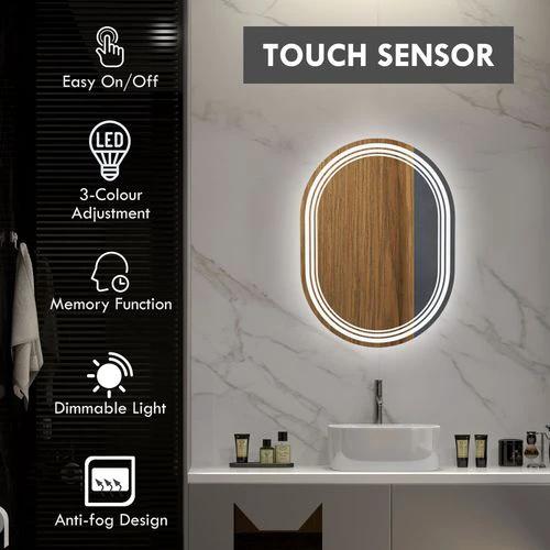 kleankin Bathroom Mirror with LED Lights, 3 Colours, Anti-fog, 70 x 50cm - Mirror from kleankin