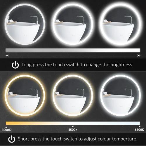 kleankin Dimmable Bathroom Mirror with LED Lights, 3 Colours, Defogging Film by kleankin