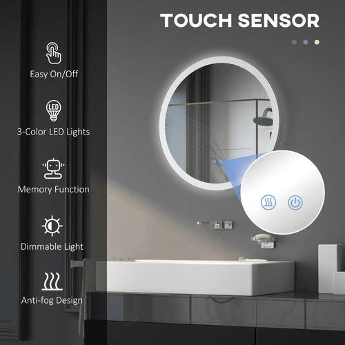 kleankin Illuminated Bathroom Mirror with LED Lights, 3 Colours, Defogging Film by kleankin