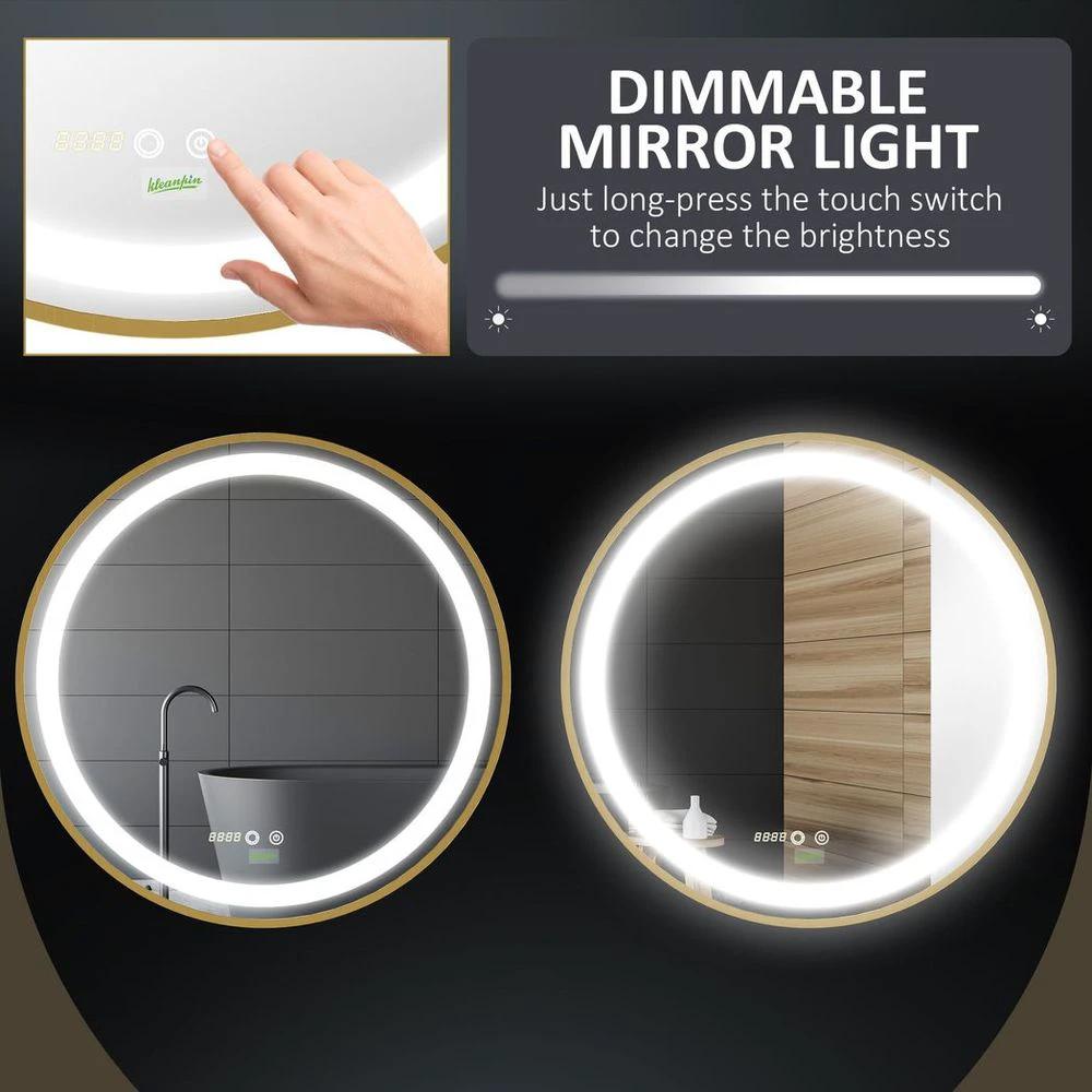 LED Bathroom Mirror Wall Mounted Round Vanity Mirror w/ Lights, Time Display by kleankin