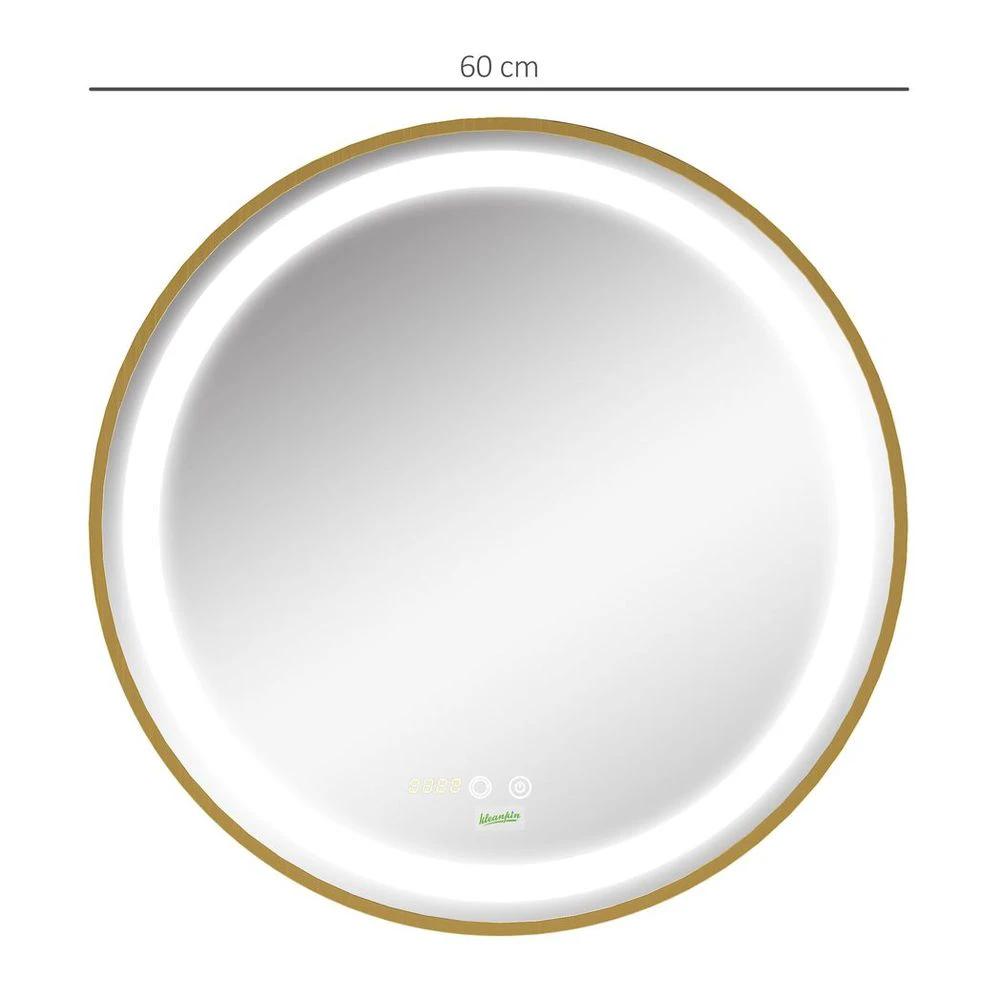 LED Bathroom Mirror Wall Mounted Round Vanity Mirror w/ Lights, Time Display by kleankin