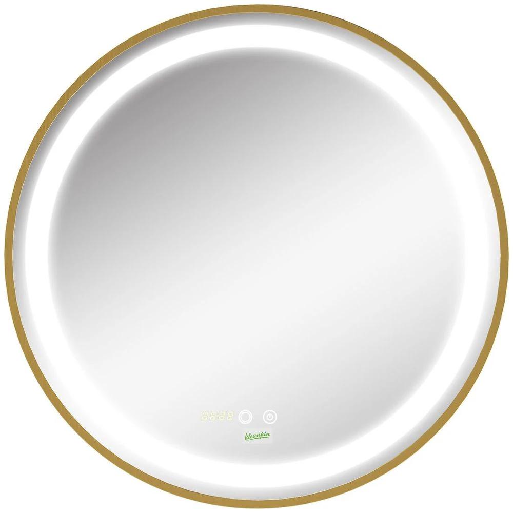 kleankin LED Bathroom Mirror Wall Mounted Round Vanity Mirror w/ Lights, Time Display - Mirror