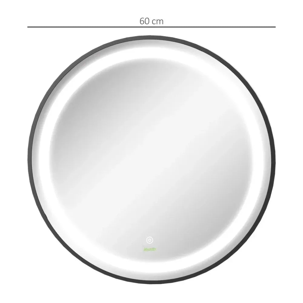 LED Smart Bathroom Mirror Wall Mounted Round Vanity Mirror w/ Lights, Black by kleankin