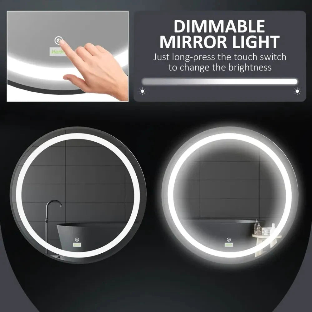 LED Smart Bathroom Mirror Wall Mounted Round Vanity Mirror w/ Lights, Black by kleankin