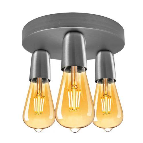 LEDSONE Satin Nickel Vintage Ceiling Light 3 Way Ceiling E27 Lamp Base Semi Flush Ceiling Lamp - Ceiling Lights