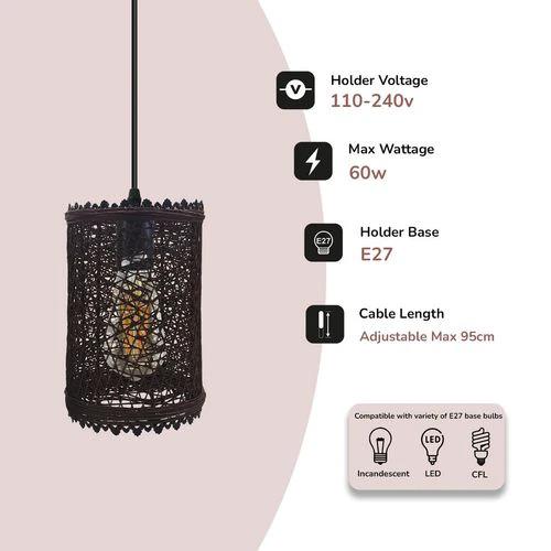 Single Natural Wicker Rattan Ceiling Pendant Light Shade E27 Base Adjustable cord Handmade Pendant Lighting Fixture by LEDSONE
