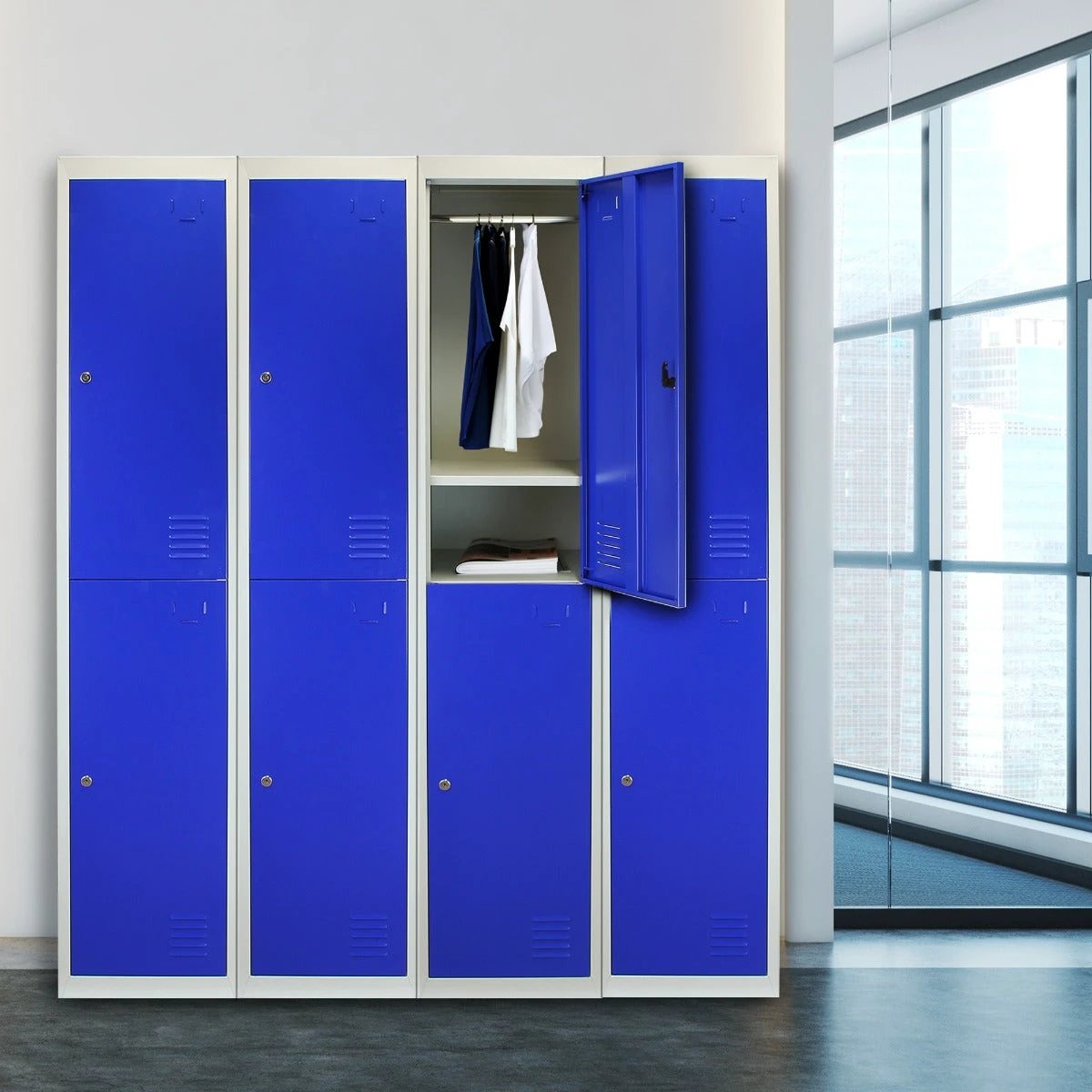 Metal Storage Lockers - Two Doors, Flatpacked, Blue by Monster Shop