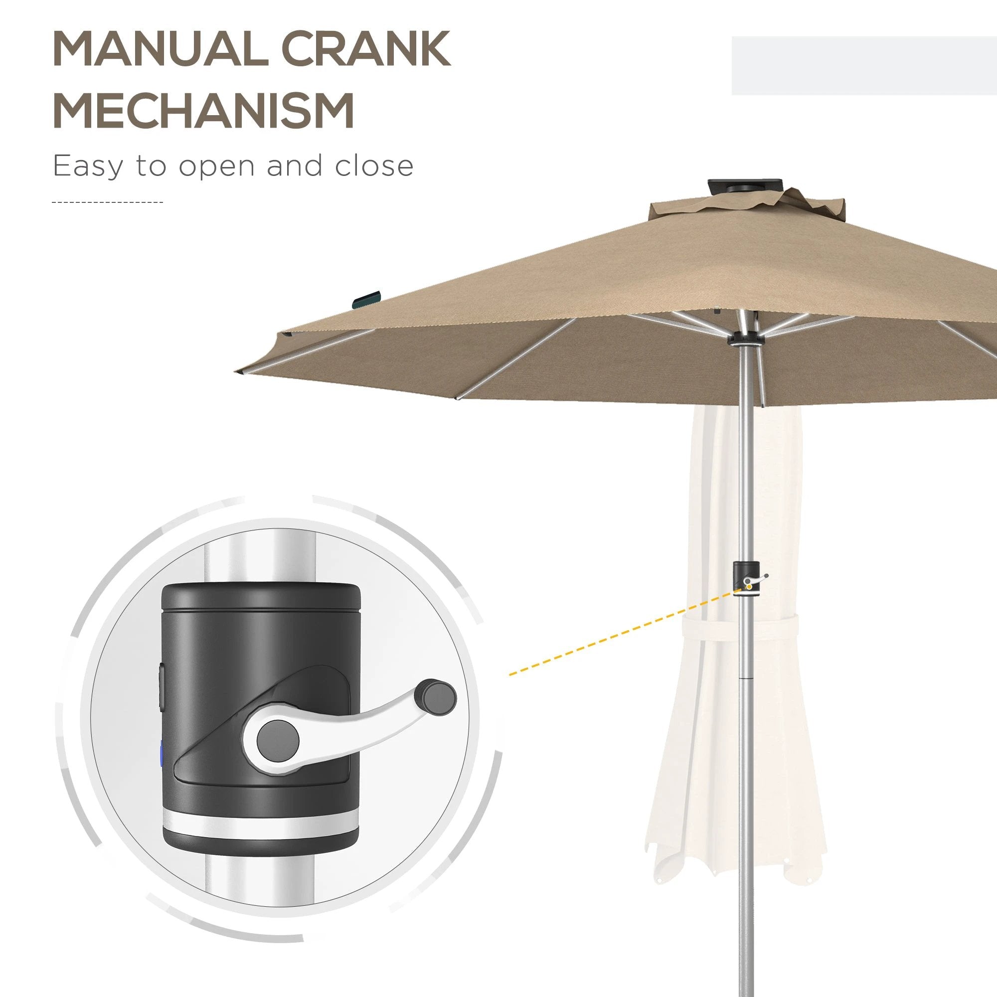Outsunny Solar Patio Garden Parasol with Lights for Outdoor, Khaki by Outsunny