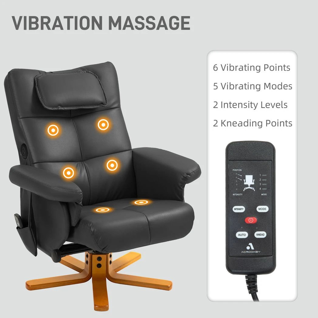 HOMCOM Massage Recliner Chair with Footstool and Hidden Storage - Recliner