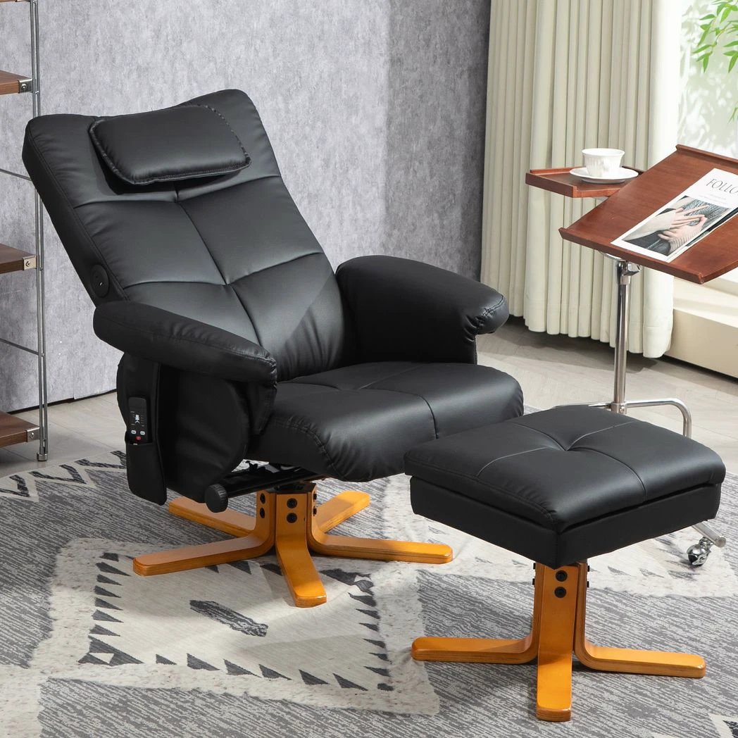 HOMCOM Massage Recliner Chair with Footstool and Hidden Storage - Recliner