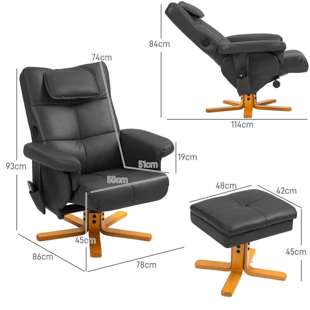 HOMCOM Massage Recliner Chair with Footstool and Hidden Storage - Recliner